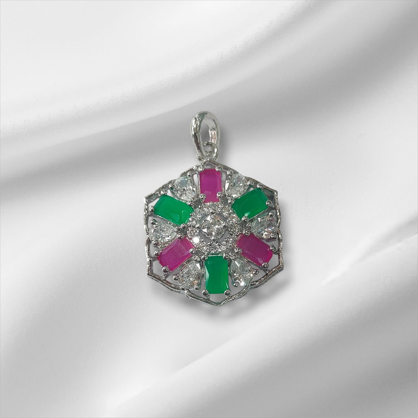 Prism Jewel Platinum Plated Silver Pendant and Earrings Set