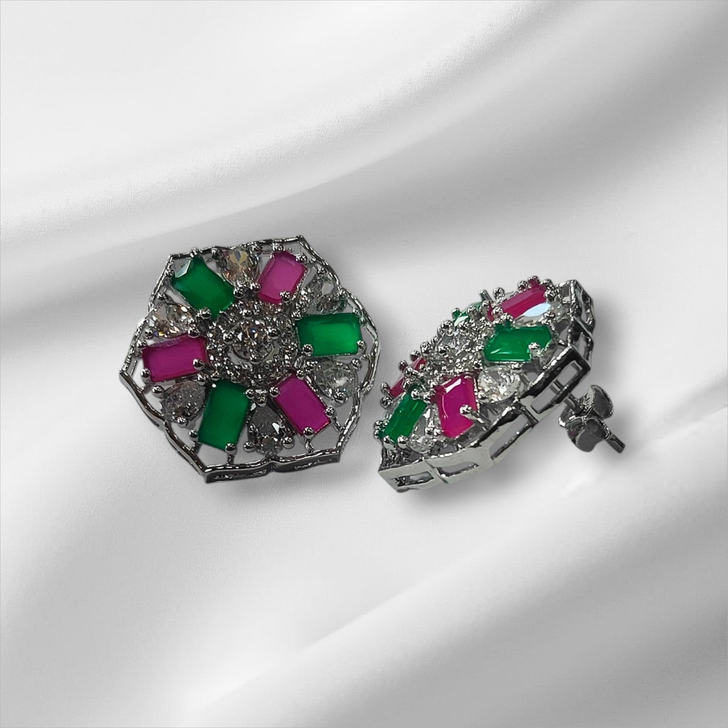 Prism Jewel Platinum Plated Silver Pendant and Earrings Set