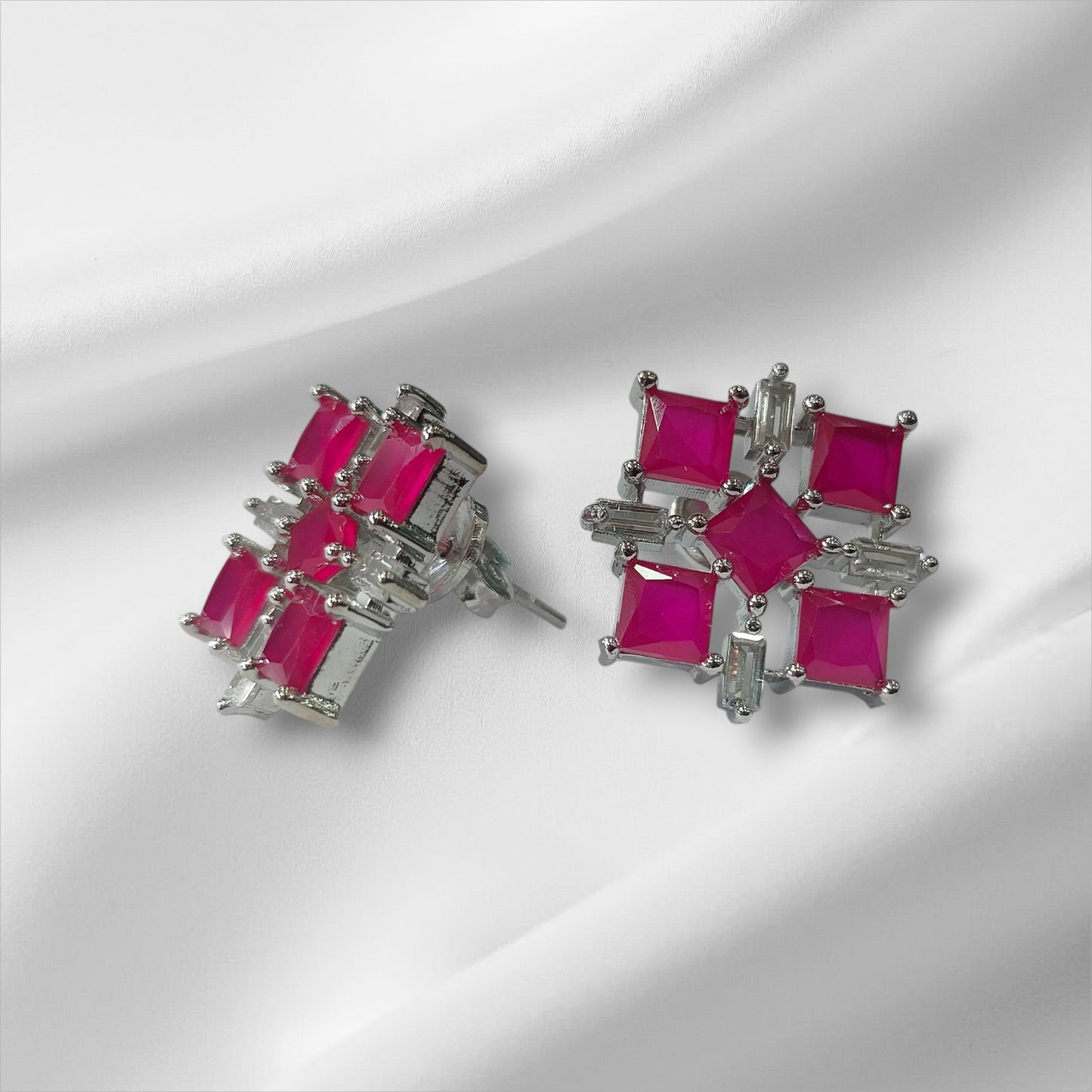 Stellar Jewel Cross Platinum Plated Silver Earrings