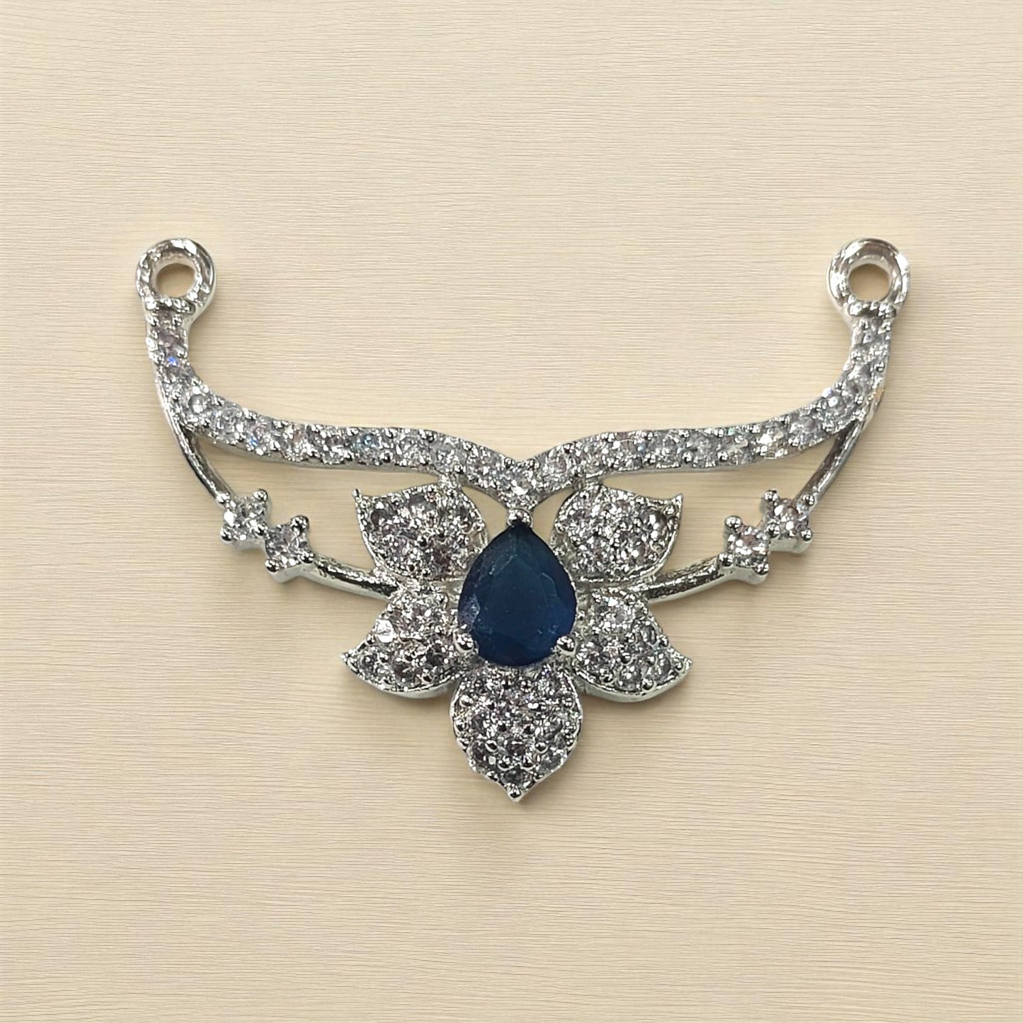 Platinum Polished Silver Sapphire-Hued Pendant