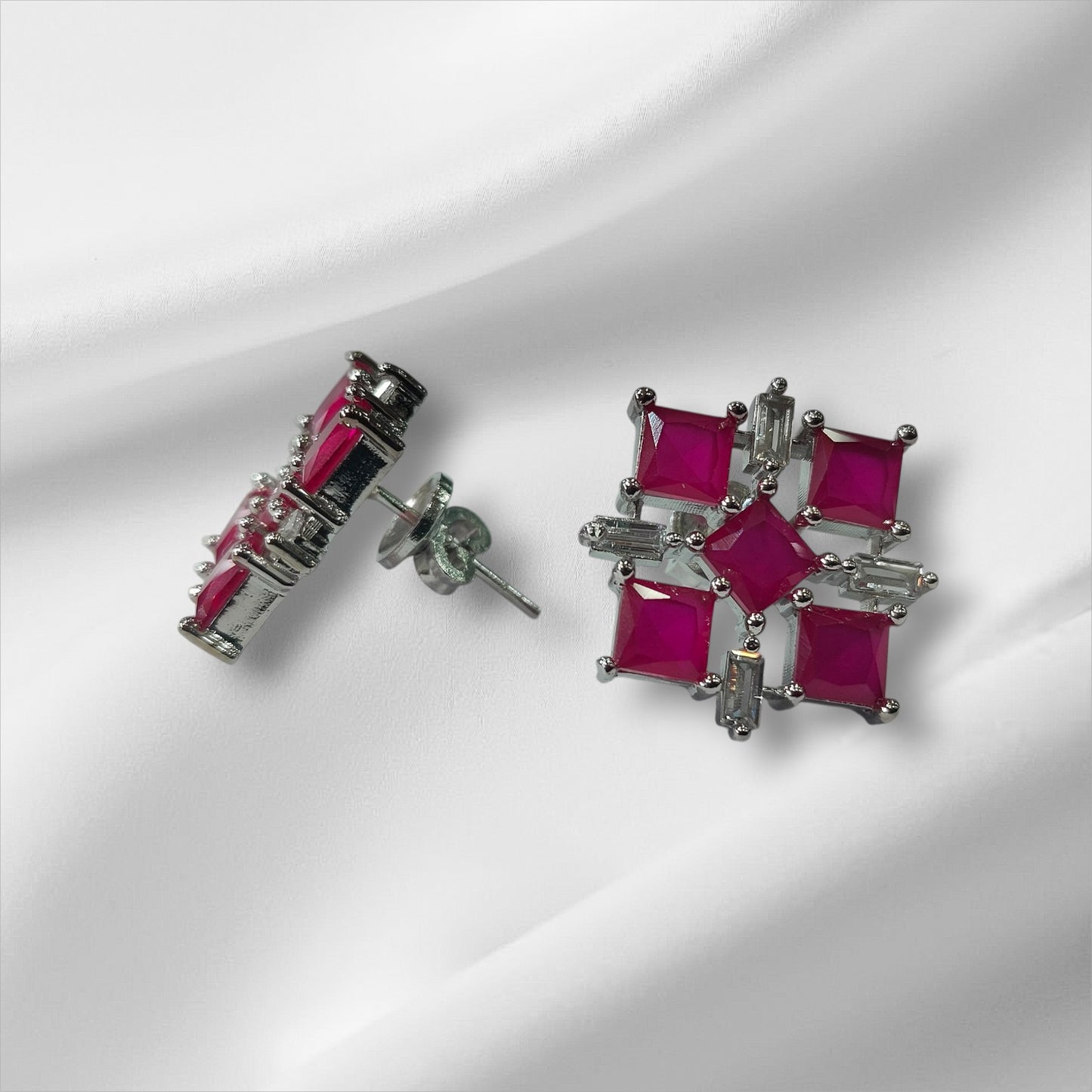 Stellar Jewel Cross Platinum Plated Silver Earrings