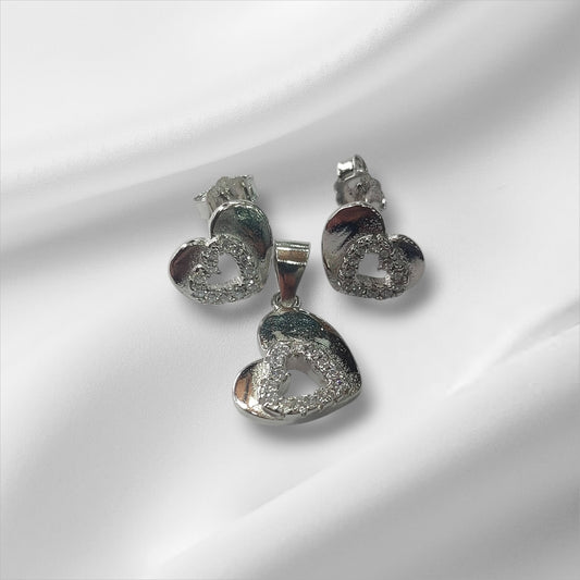 Sweetheart Sparkle Platinum Plated Silver Pendant & Earrings Set