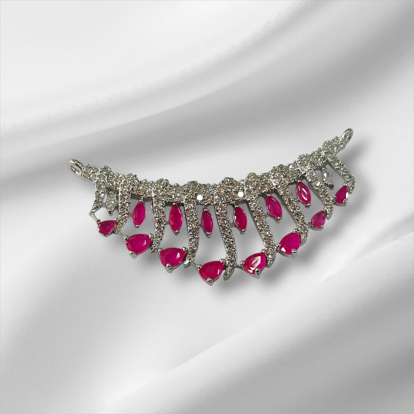 Regal Ruby Cascade Platinum Plated Silver Necklace