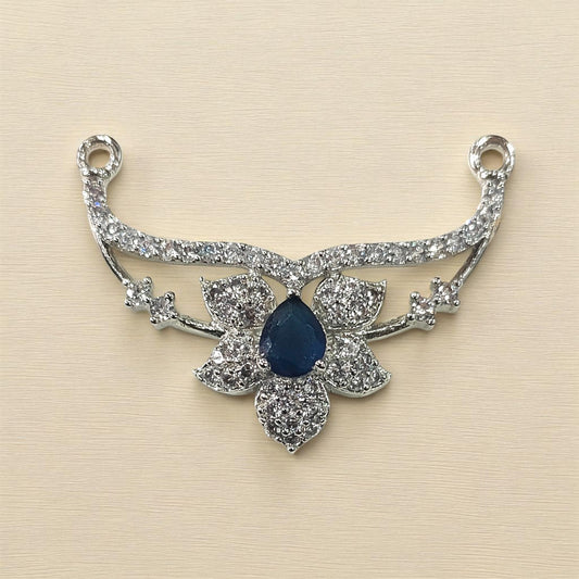 Platinum Polished Silver Sapphire-Hued Pendant